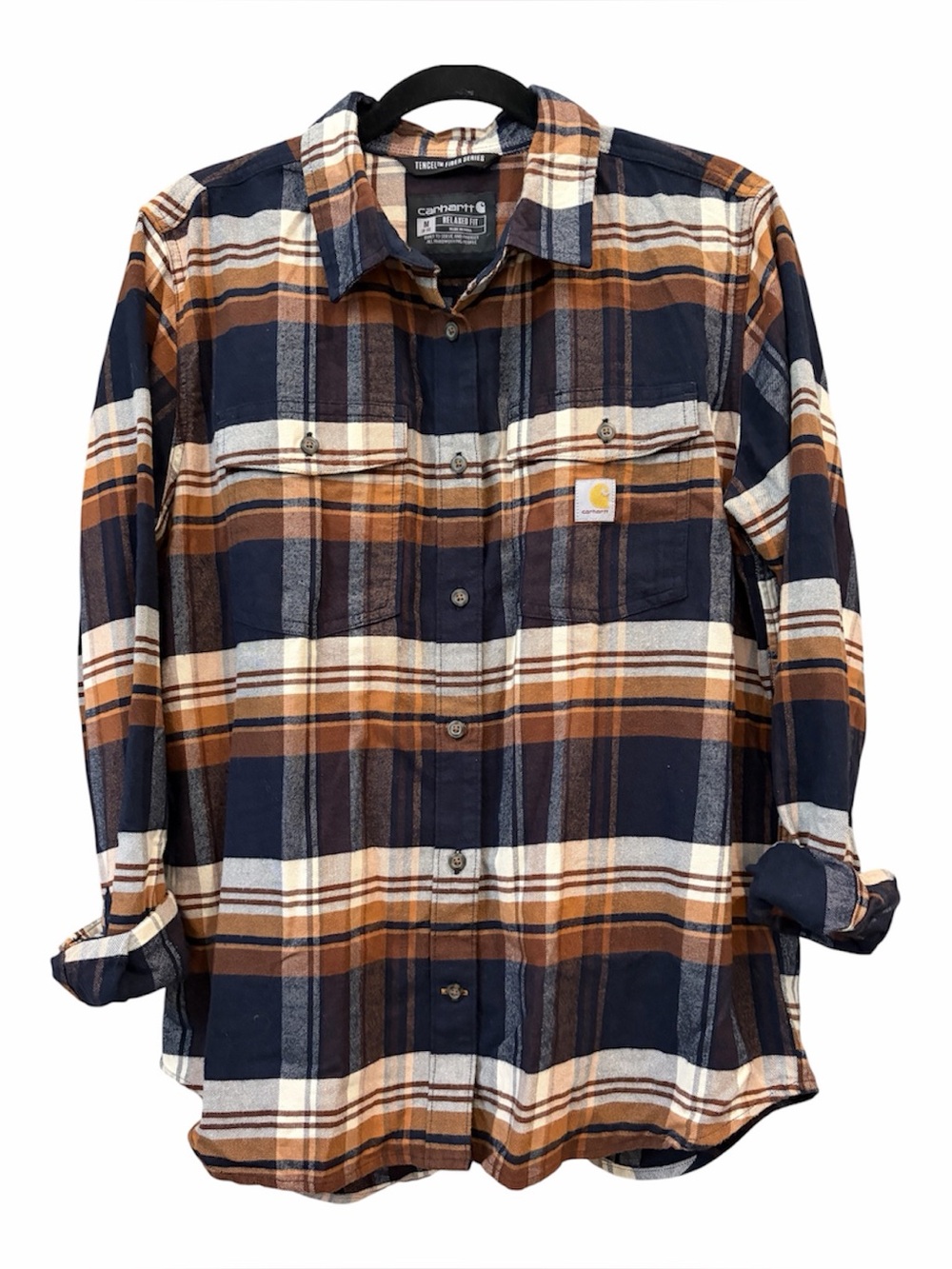Carhartt Womens Medium Relaxed Fit Plaid Button-Up Shirt TENCEL Flannel